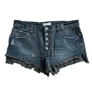 Free People Washed Black Distressed Denim Raw Hem Jean Shorts Size 27